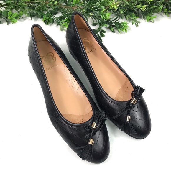 Ukies Black Textured Tassel Leather Flats 9M - Picture 1 of 8